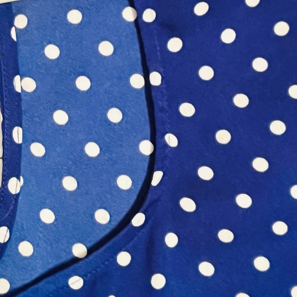 J.Crew Sleeveless Silk White Polka Dot Cobalt Blouse - Picture 8 of 10